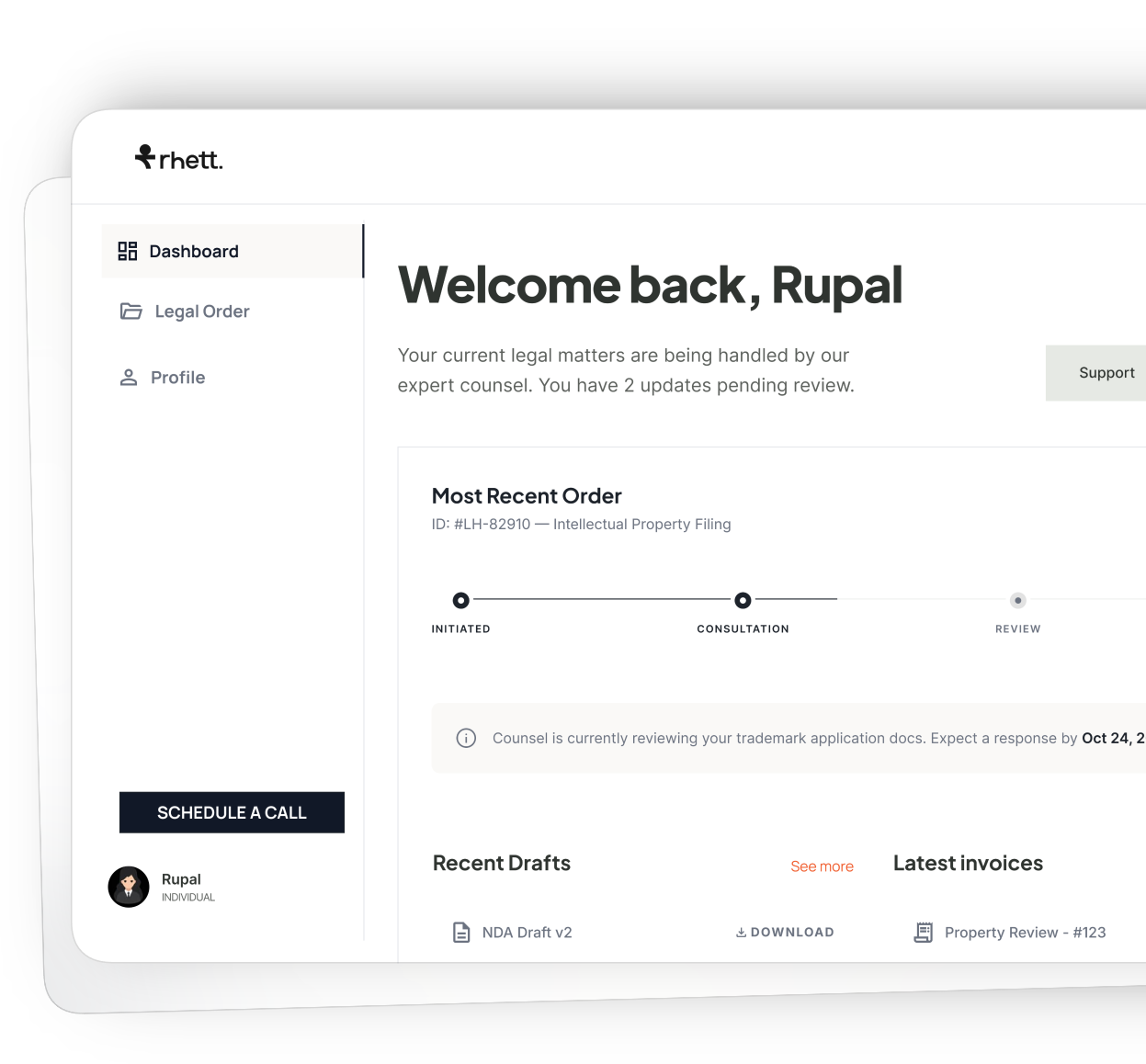 Rhett dashboard preview